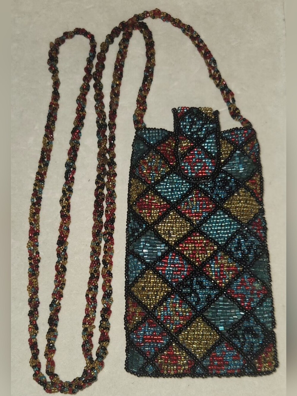 Hand-Beaded Multicolor Crossbody Phone Bag
